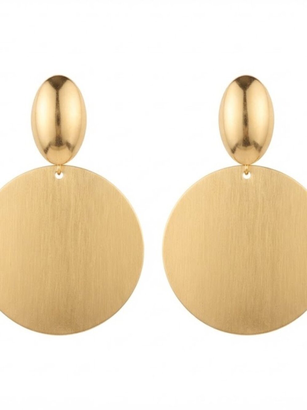 Vintage Matte Brushed Gold Disc Dangle Earrings Polished Dome Stud Minimalist